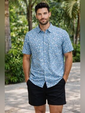 Patagonia Men’s Go-To Shirt Organic Cotton Button-Down Blue Floral Size L NWT